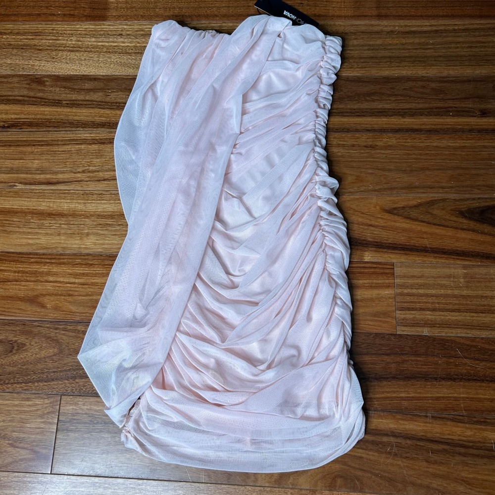 Fashion Nova Novelle Strapless Ruched Mesh Mini Dress Blush Pink Size M‎ D8889